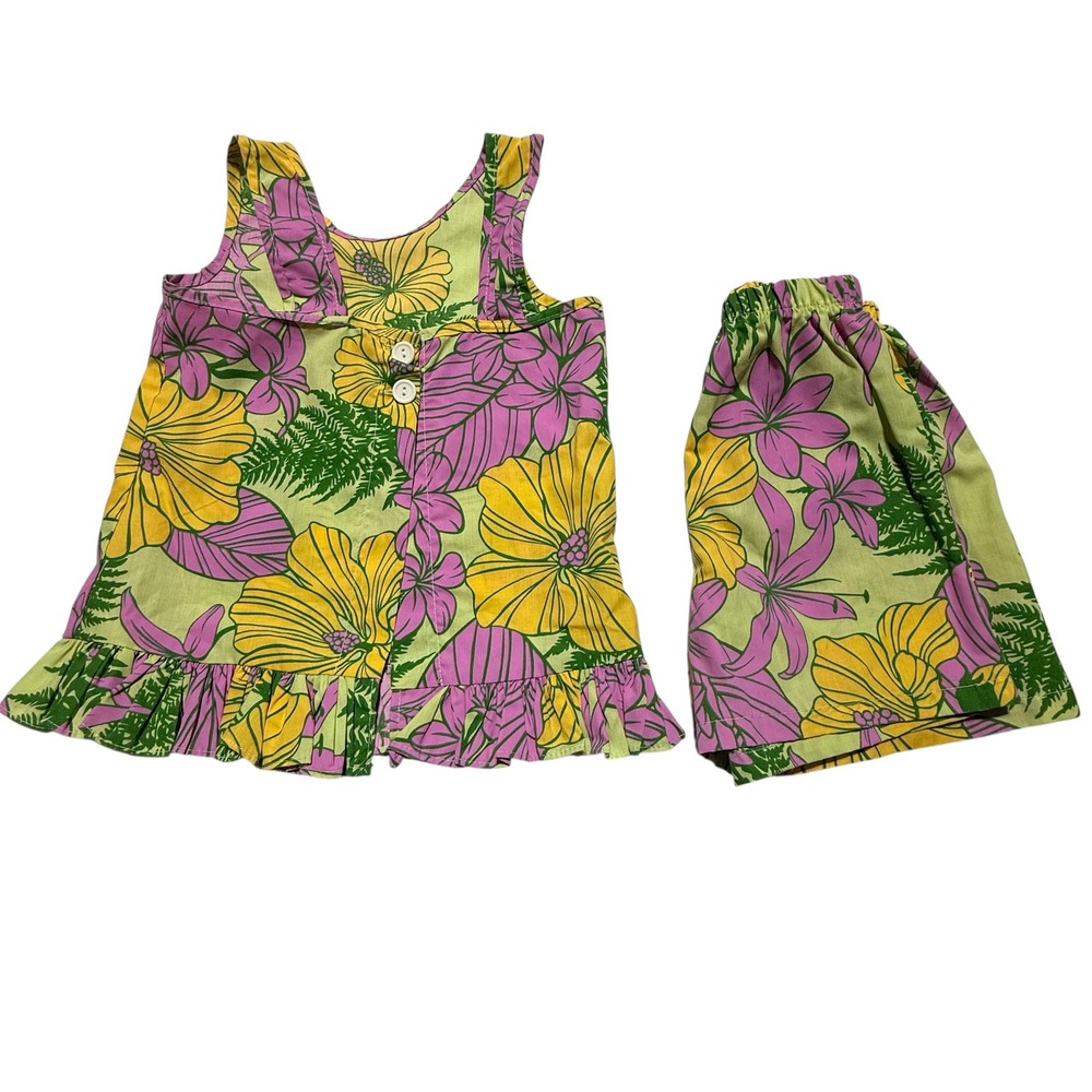 Vintage Paradise Style Hawaii Toddler 4T Floral Hawaiian Shorts Set Top Set - Picture 3 of 7